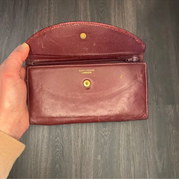 Vintage Burgundy Leather Wallet Clutch Croc Embossed Y2K - Picture 2 of 4